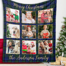 Familiefotocollage Custom Modern Holiday Plaid Fleece Deken