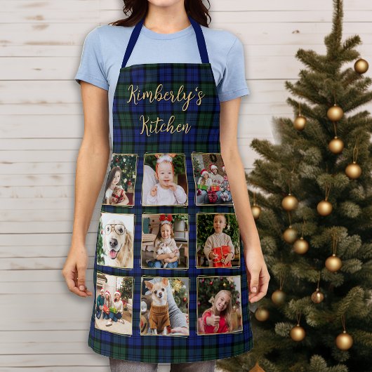 Familiefotocollage Custom Modern Holiday Plaid Schort