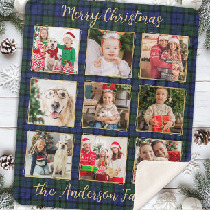 Familiefotocollage Custom Modern Holiday Plaid Sherpa Deken