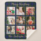 Familiefotocollage Custom Modern Holiday Plaid Sherpa Deken (Voorkant)