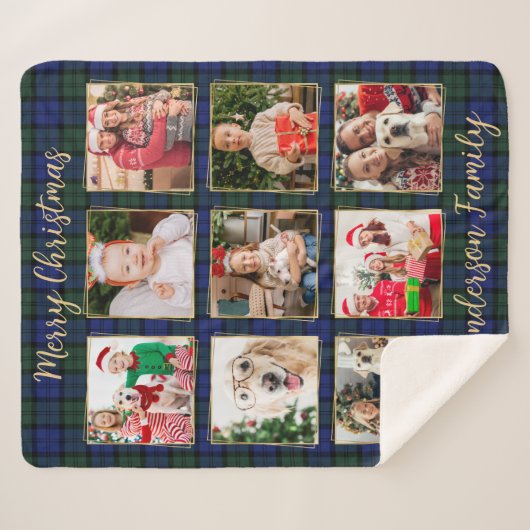 Familiefotocollage Custom Modern Holiday Plaid Sherpa Deken (Voorkant (horizontaal))