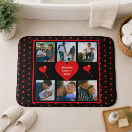 Familiefotocollage Familie Hart Zwarte Achtergrond Badmat