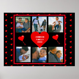 Familiefotocollage Familie Hart Zwarte Achtergrond Poster