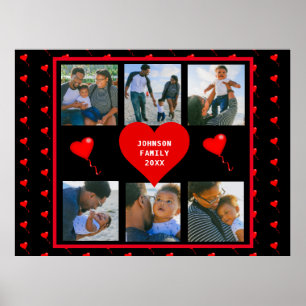 Familiefotocollage Familie Hart Zwarte Achtergrond Poster