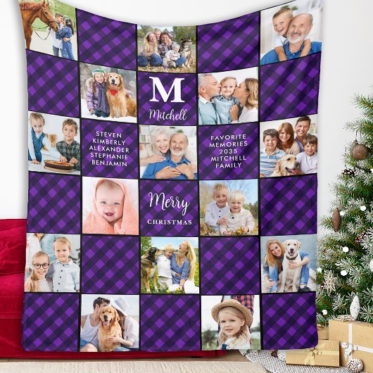 Familiefotocollage Gepersonaliseerde Patchwork Pla Fleece Deken