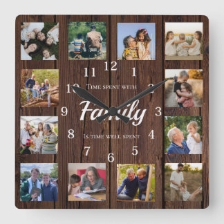 Familiefotocollage Geschenk voor grootouders Vierkante Klok