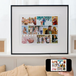 Familiefotocollage in metselstijl wit poster