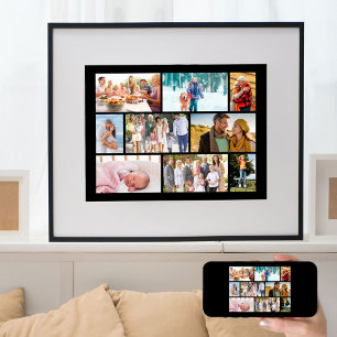Familiefotocollage in metselwerkstijl zwart poster