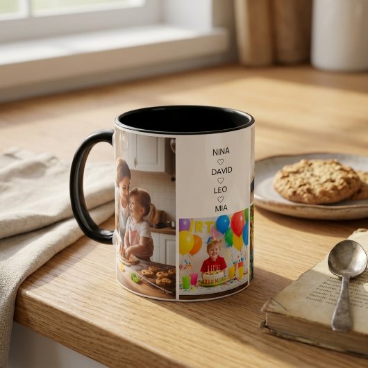 Familiefotocollage met eigen naam mok