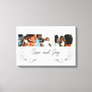 Familiefotocollage met Love and Joy Script Canvas Afdruk