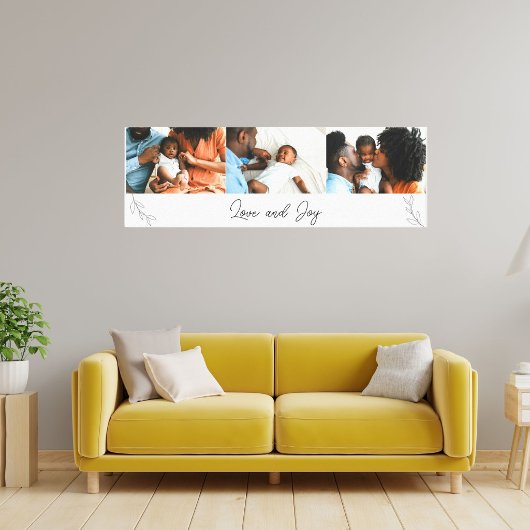 Familiefotocollage met Love and Joy-script Canvas Afdruk