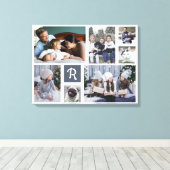 Familiefotocollage met monogram 7 foto's wit canvas afdruk (Insitu (Houten vloer))