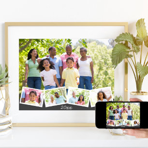 Familiefotocollage met zigzag fotostrip en jaar poster