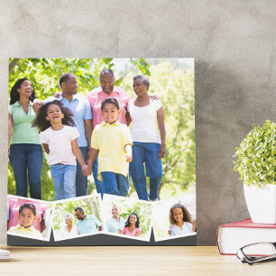 Familiefotocollage met zigzag fotostrook - Grijs Canvas Afdruk