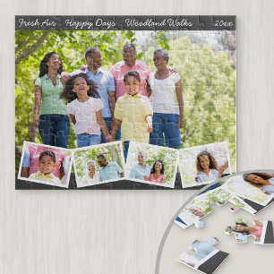 Familiefotocollage met zigzag fotostrook legpuzzel