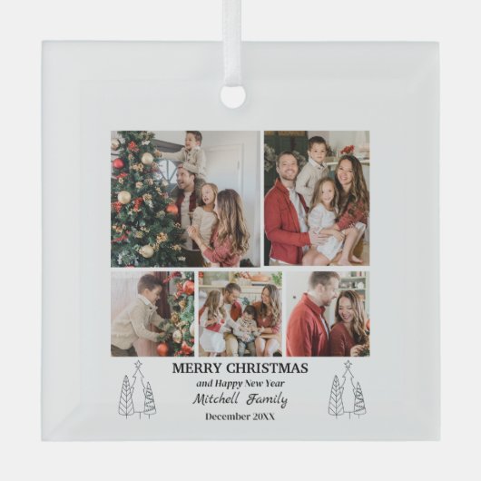 Familiefotocollage, modern, minimalistisch kerstfe glas ornament (Voorkant)