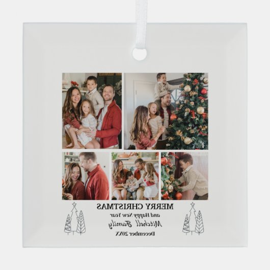 Familiefotocollage, modern, minimalistisch kerstfe glas ornament (Achterkant)