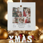 Familiefotocollage, modern, minimalistisch kerstfe glas ornament<br><div class="desc">Familiefotocollage, modern, minimalistisch Keramisch Ornament Verspreid feestvreugde op een persoonlijke manier met ons aanpasbare kerstornament, ontworpen voor gezinnen die hun plezier willen delen! Met een minimalistisch en schattig ontwerp kunt u met dit ornament 5 gekoesterde familiefoto's uploaden en de vakantiebegroeting aanpassen om de geest van uw gezin perfect te vangen....</div>