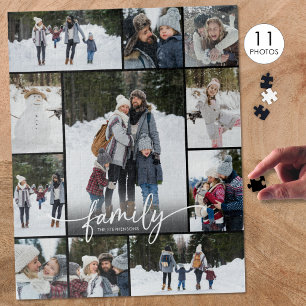 Familiefotocollage Modern Schrift 11 foto's Legpuzzel