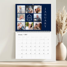 Familiefotocollage Monogram Wapenschild Navyblauw 