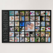 Familiefotocollage naam zwart legpuzzel (Horizontaal)