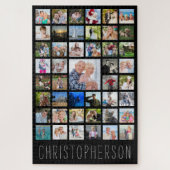 Familiefotocollage naam zwart legpuzzel (Verticaal)
