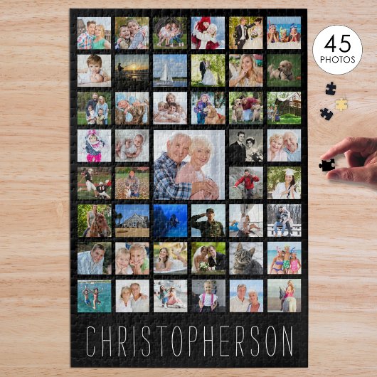 Familiefotocollage naam zwart legpuzzel