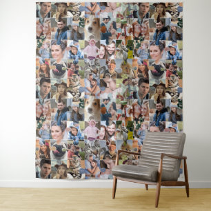 Familiefotocollage op maat 24 foto's puzzelvorm wandkleed