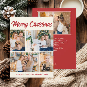 Familiefotocollage Prettig kerstfeest Rood Feestdagenkaart