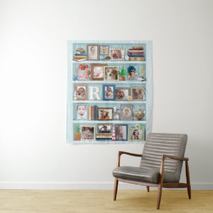 Familiefotocollage Strand Boekenkast Persoonlijk Wandkleed