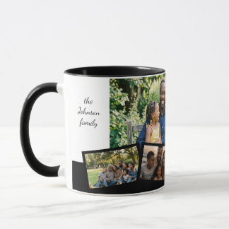 Familiefotocollage - vijf foto's + aangepaste teks mok
