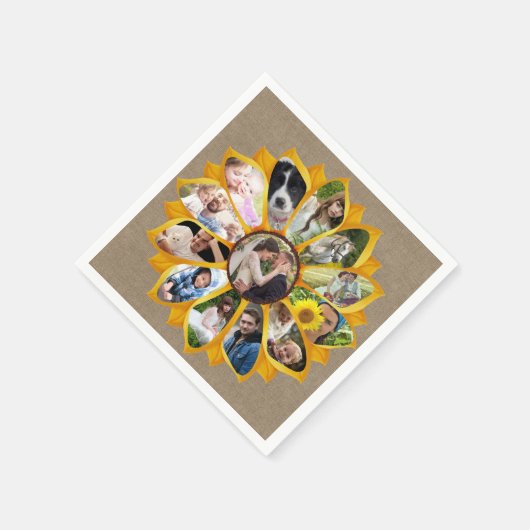 Familiefotocollage zonnebloem jute 13 foto's eenvo servet (Hoek)