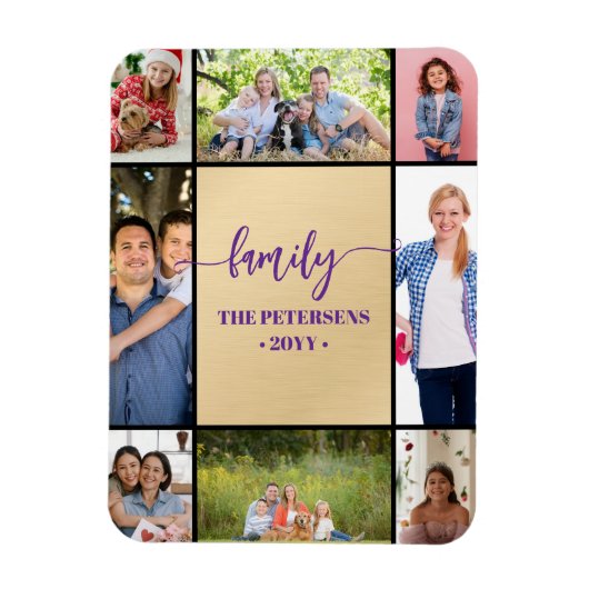 familiefotocollage zwart goud script magneet (Verticaal)