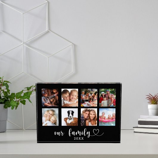 Familiefotocollage zwarte liefdeshart script fotoblokken