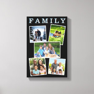 Familiefotocollagegalerij vijf foto's modern canvas afdruk