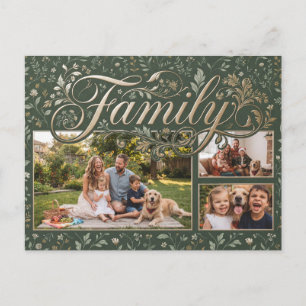 Familiefotocollageontwerp met botanisch patroon briefkaart