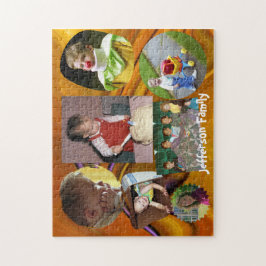 Familiefoto's en naam op abstracte achtergrond legpuzzel