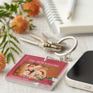 Familiefoto's Kerstmis Poinsettia Sleutelhanger