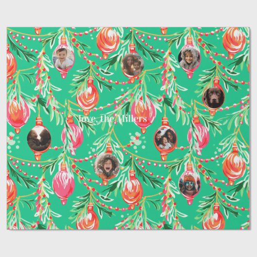 Familiefoto's | Kitschy kerstversiering Cadeaupapier (Vlak)