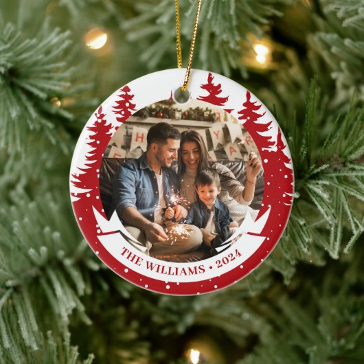 Familiefoto's met kerstbomen keramisch ornament (Boom)