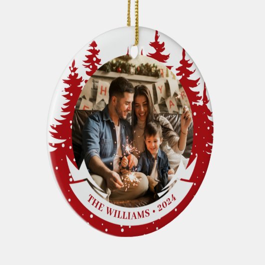 Familiefoto's met kerstbomen keramisch ornament (Rechts)