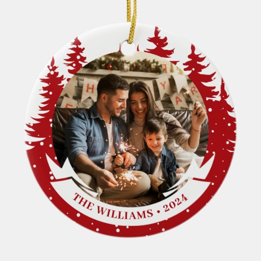 Familiefoto's met kerstbomen keramisch ornament (Voorkant)