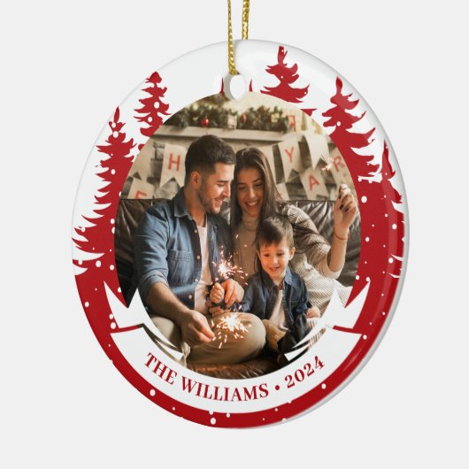 Familiefoto's met kerstbomen keramisch ornament (Links)