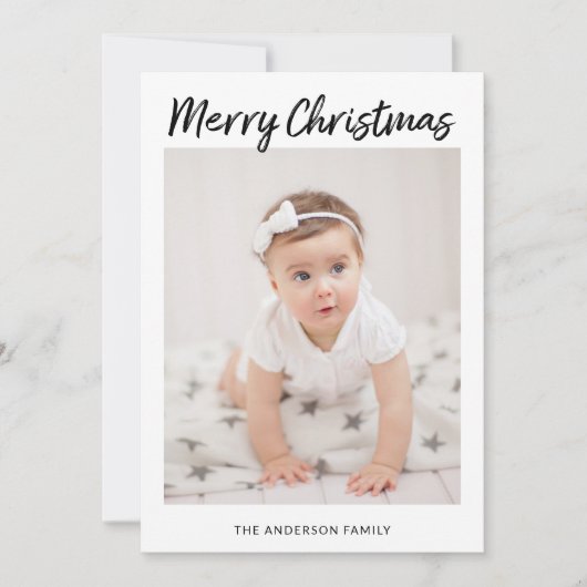 Familiefoto's | Minimalistisch script Vrolijk kers Feestdagenkaart (Voorkant)