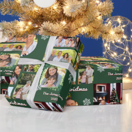 Familiefoto's Prettig Kerstmis Groen Persoonlijk Cadeaupapier