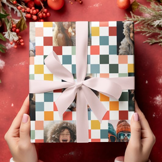 Familiefoto's | Retro Checkered Christmas Cadeaupapier
