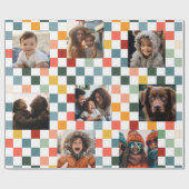 Familiefoto's | Retro Checkered Christmas Cadeaupapier (Vlak)