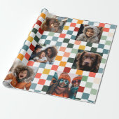 Familiefoto's | Retro Checkered Christmas Cadeaupapier (Uitgerold)