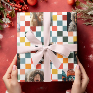 Familiefoto's Retro Geruite Kerstmis Cadeaupapier