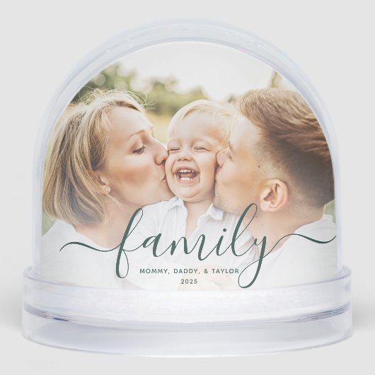 Familiefoto's Script Christmas Keepsake Custom Sneeuwbol (Voorkant)